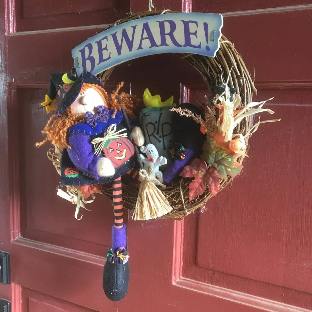 ⭐️Host Pick⭐️ Halloween Witch Wreath Broom Pumpkin R.I.P. Tombstone Ghost Beware